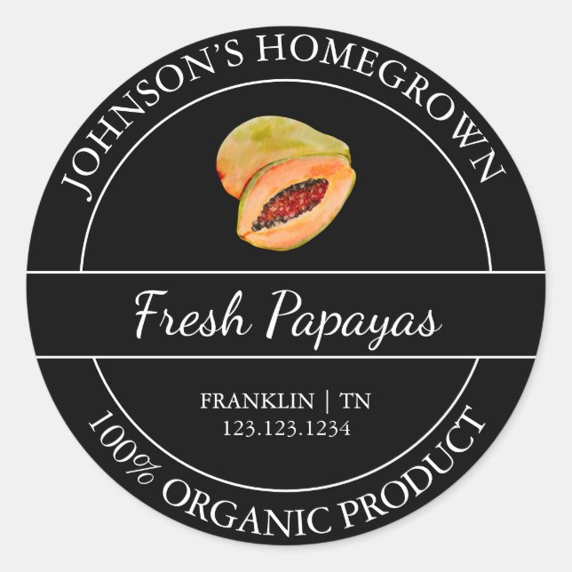 Homegrown Garden Frische Bio Papaya-Label Runder Aufkleber (Vorderseite)