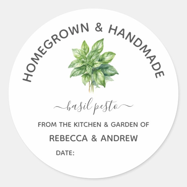 Homegrown & handmade Basil Pesto Zuhause Canning Runder Aufkleber (Vorderseite)