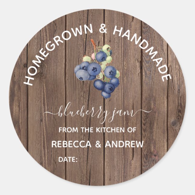 Homegrown & Handmade Blueberry Jam Barn Wood Runder Aufkleber (Vorderseite)