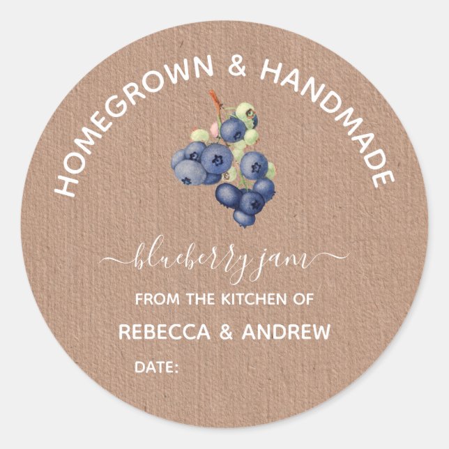 Homegrown & Handmade Blueberry Jam Kraft Paper Runder Aufkleber (Vorderseite)