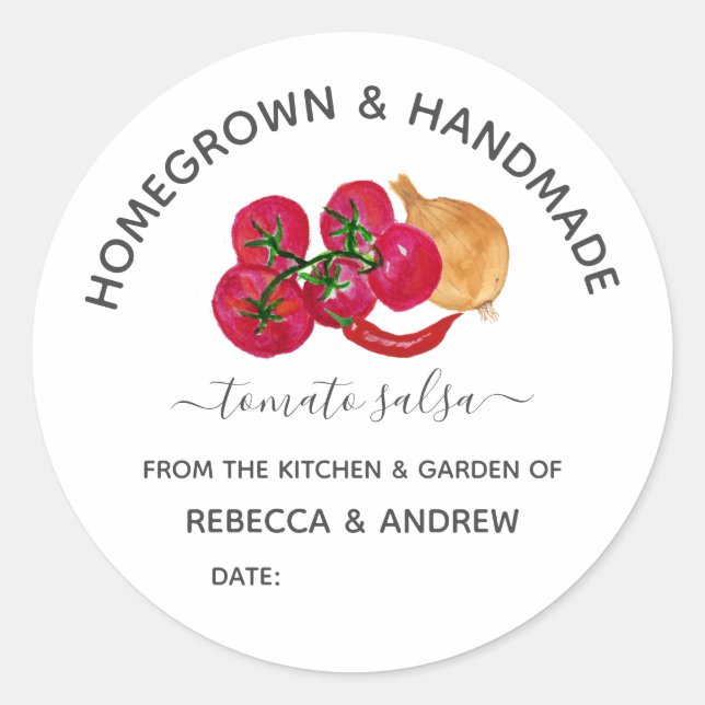 Homegrown & Handmade Chill Tomato Salsa Mason Jar Runder Aufkleber (Vorderseite)