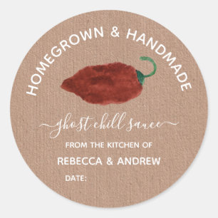 Homegrown & Handmade Ghost Chili Sauce Mason Jar Runder Aufkleber
