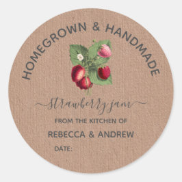 Homegrown & Handmade Strawberry Jam Kraft Paper Runder Aufkleber
