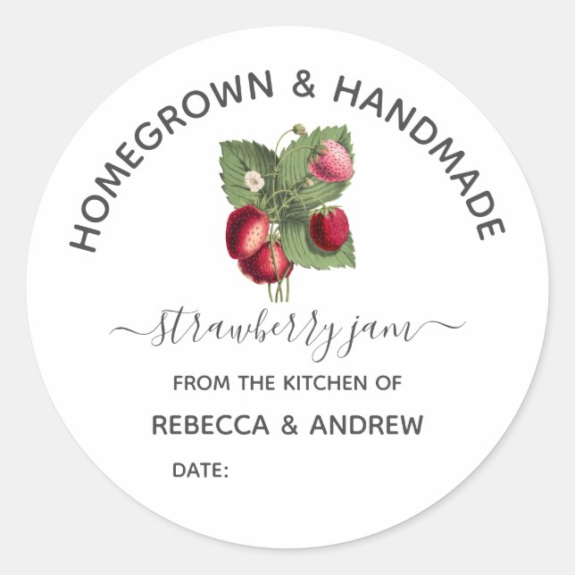 Homegrown & Handmade Strawberry Jam Mason Jar Runder Aufkleber (Vorderseite)