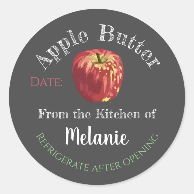 Homemade Apple Butter Chalk Art Canning Jam Jar Runder Aufkleber (Vorderseite)