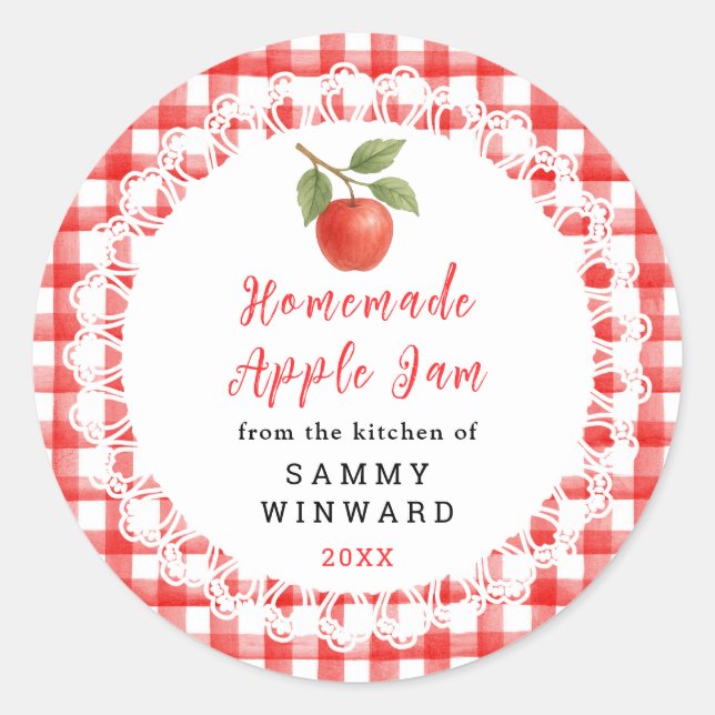 Homemade Apple Jam Label Runder Aufkleber (Vorderseite)