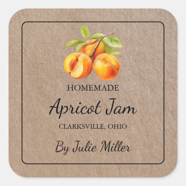 Homemade Apricot Jam Square Kraft Papier Label Quadratischer Aufkleber (Vorderseite)