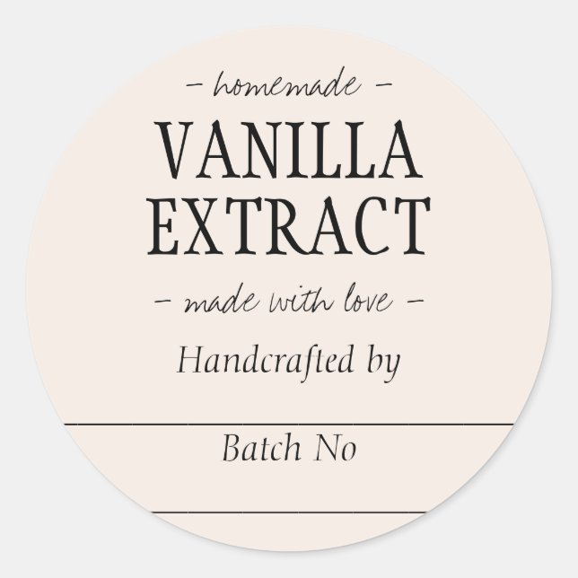 Homemade Beige Vanilla Extract Kitchen Jar Runder Aufkleber (Vorderseite)