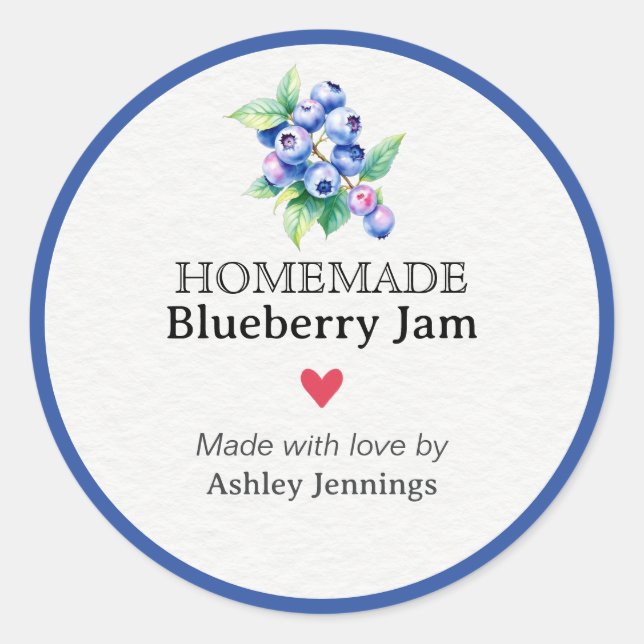 Homemade Blueberry Jam Label | Custom Sticker (Vorderseite)