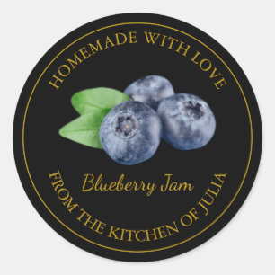 Homemade Blueberry-Jam-Label Schwarz Runder Aufkleber