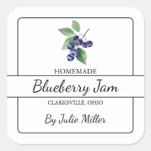 Homemade Blueberry Jam Square Label Quadratischer Aufkleber