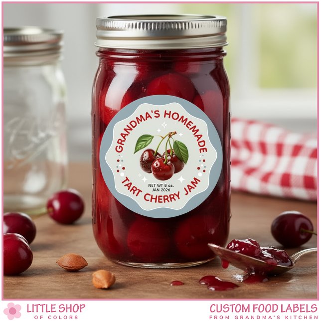 Homemade Cherry Jam Canning Jar Labels Runder Aufkleber (Von Creator hochgeladen)