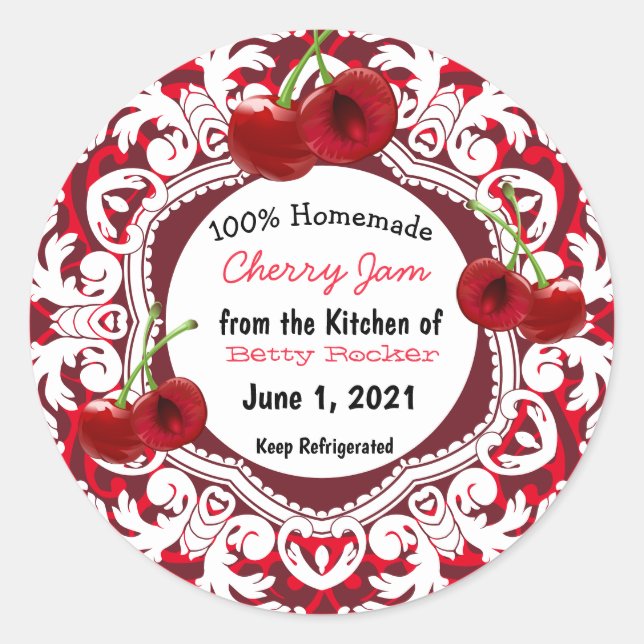 Homemade Cherry Jam Personalisiert Runder Aufkleber (Vorderseite)
