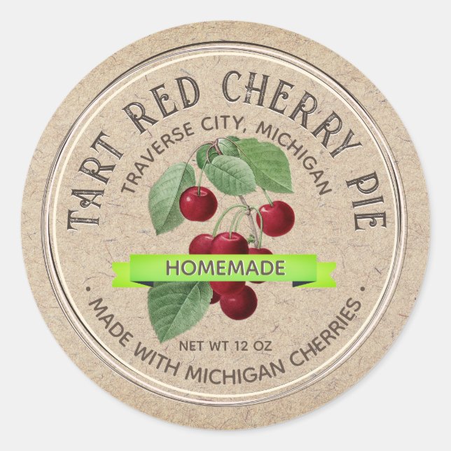 HOMEMADE CHERRY PIE Grunge Schriftart Kraft Brown Runder Aufkleber (Vorderseite)