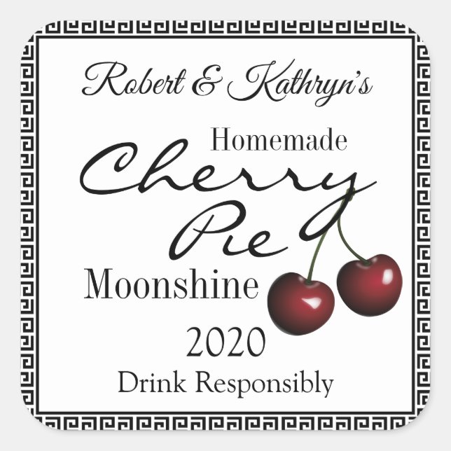 Homemade Cherry Pie Moonshine Personalisiert Quadratischer Aufkleber (Vorderseite)