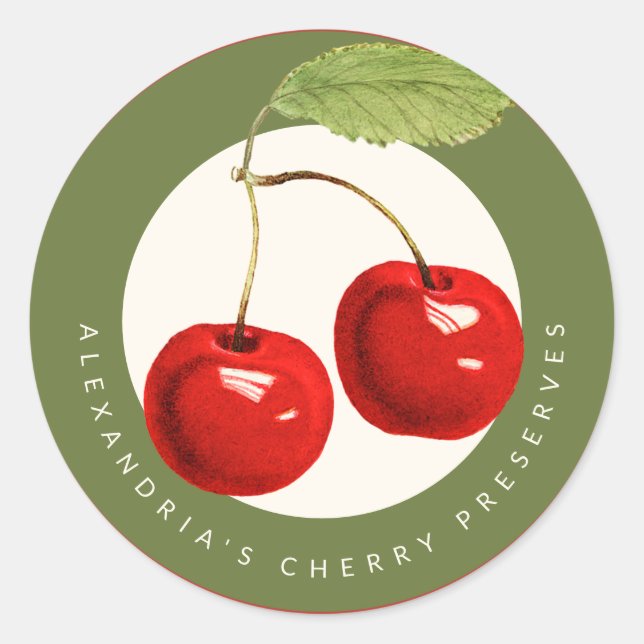 Homemade Cherry Reserven oder Jam Runder Aufkleber (Vorderseite)