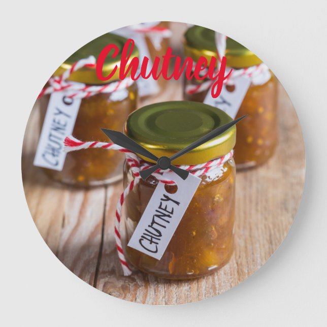 Homemade Chutney onion pineapple kitchen gift Große Wanduhr (Vorderseite)