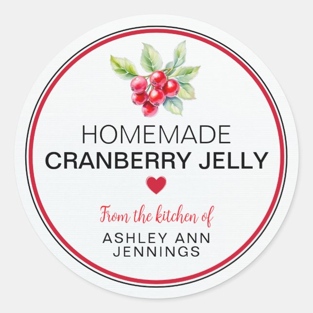 Homemade Cranberry Jelly Label | Holiday Canning Runder Aufkleber (Vorderseite)