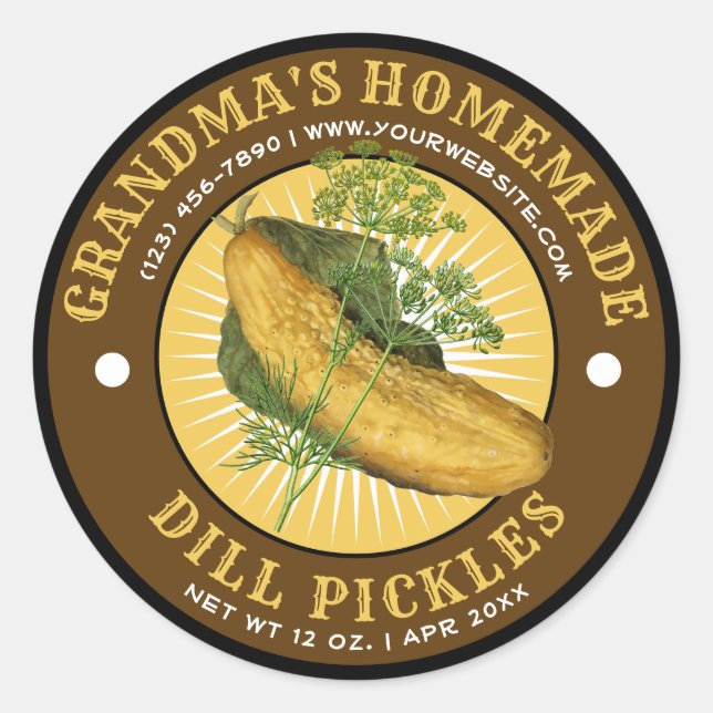Homemade Dill Pickles Antiquitätenvorlage Runder Aufkleber (Vorderseite)