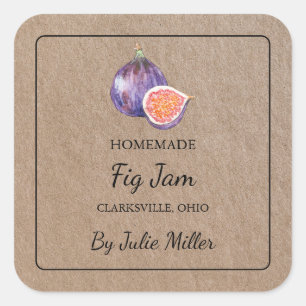 Homemade Fig Jam Square Kraft Papier Etikett Quadratischer Aufkleber