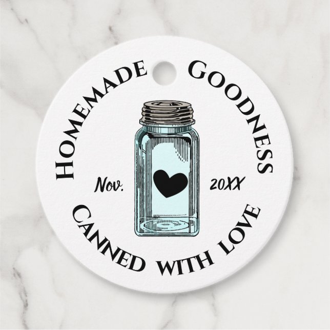 Homemade Goodness Doziert mit Liebe Mason Jar Ded Geschenkanhänger (Vorderseite)