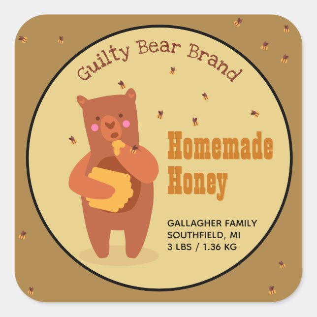 Homemade Honey Jar Quadratischer Aufkleber (Vorderseite)