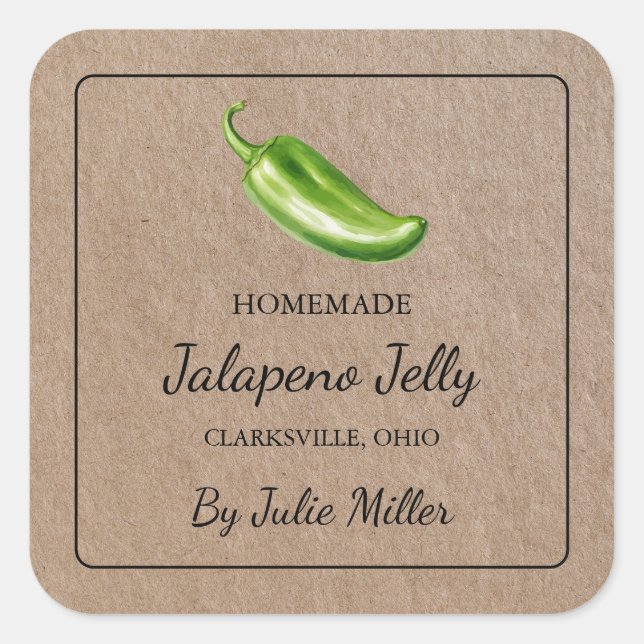 Homemade Jalapeno Jelly Square Kraft Papier Label Quadratischer Aufkleber (Vorderseite)