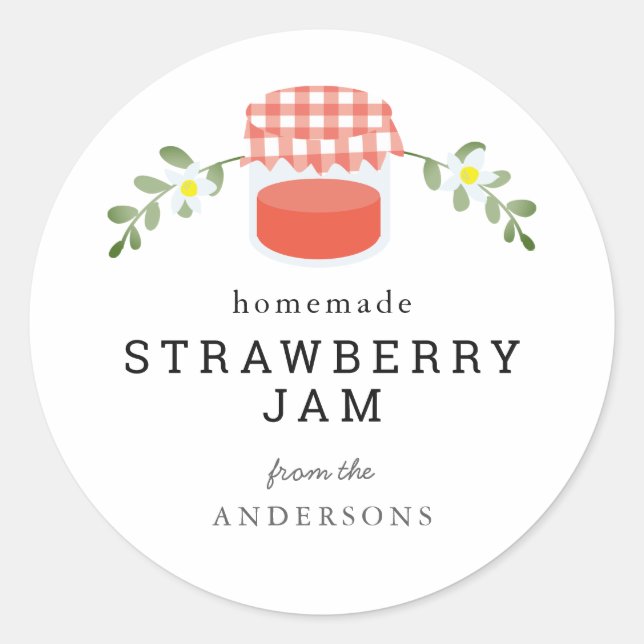 Homemade Jam Jar Floral White Runder Aufkleber (Vorderseite)