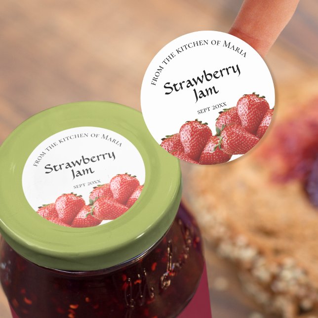 Homemade Jelly Strawberry Jam Jar Lid Label Runder Aufkleber (Strawberry jam label for lids.)
