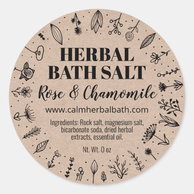 Homemade Kraft Herbal Bath Salt Labels Runder Aufkleber (Vorderseite)