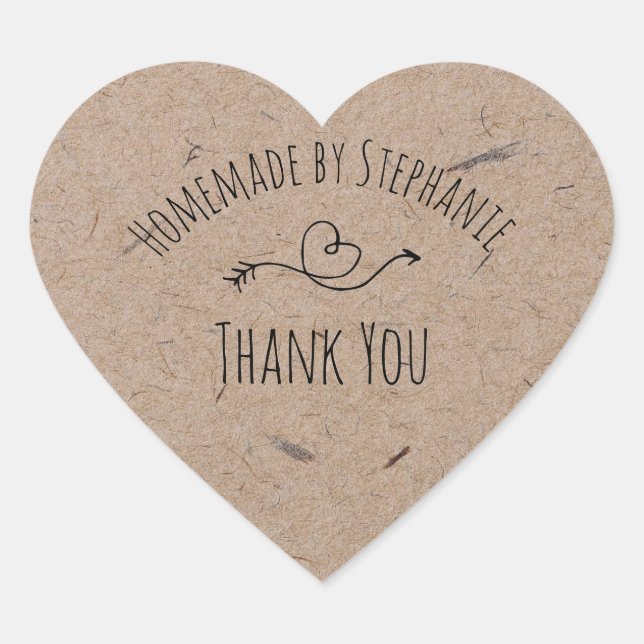 Homemade | Kraft Paper Heart Vielen Dank Herz-Aufkleber (Vorderseite)