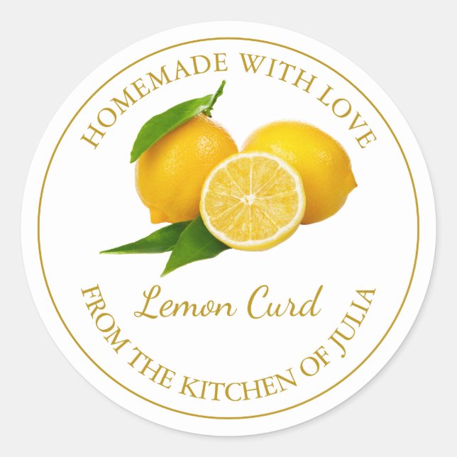 Homemade Lemon Curd Label | weiß Runder Aufkleber (Vorderseite)