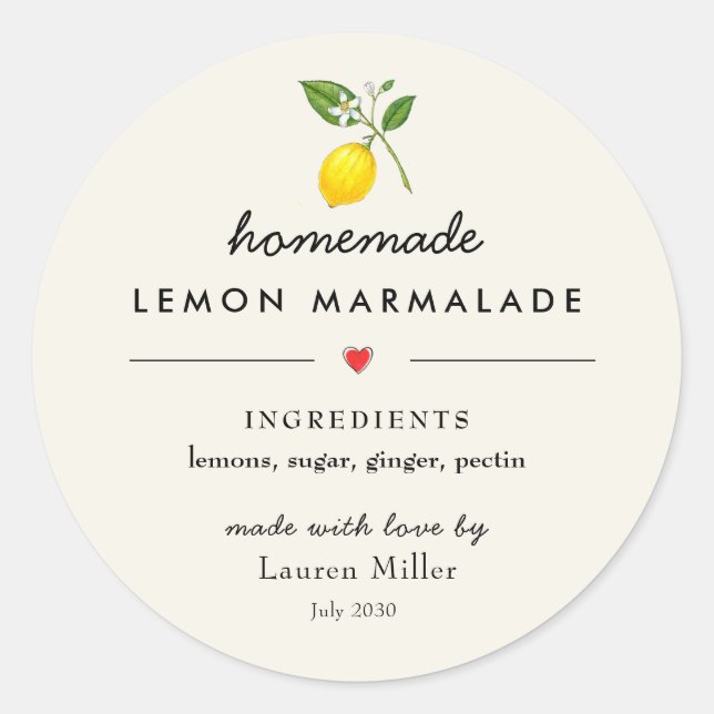 Homemade Lemon marmalade Modern Jar Runder Aufkleber (Vorderseite)