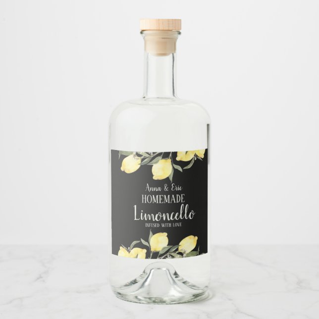 Homemade Limoncello Elegant Modern Wedding Alkoholflaschenetikett (Vorderseite)