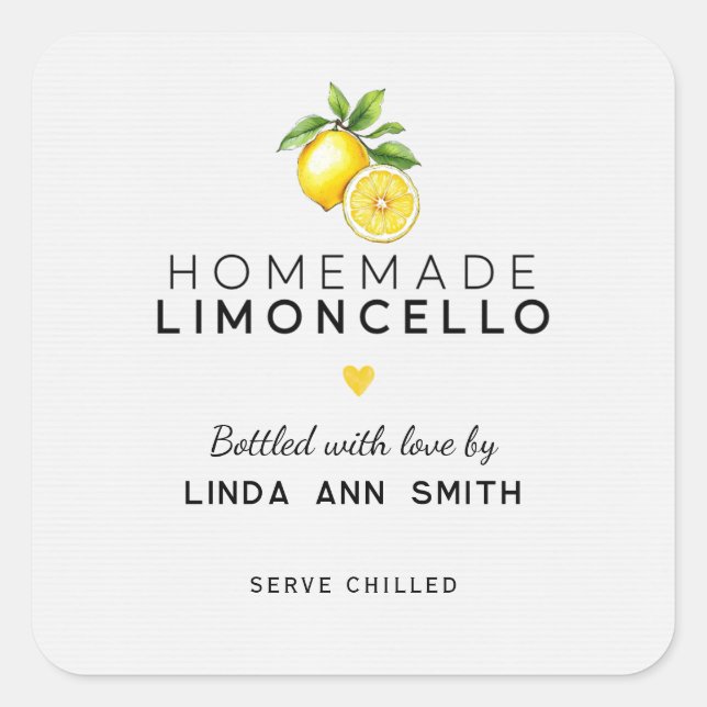 Homemade Limoncello Personalisiert Flaschen Quadratischer Aufkleber (Vorderseite)