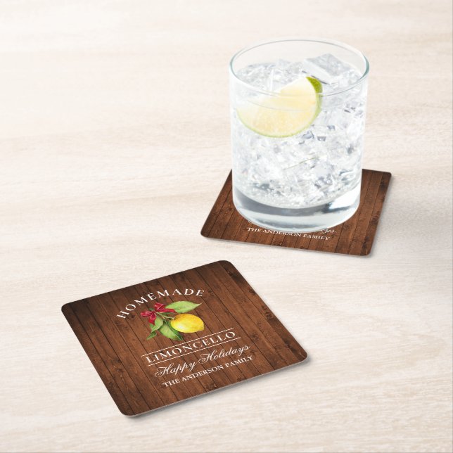 Homemade Limoncello Wood Print Holiday Rechteckiger Pappuntersetzer (Vor Ort)