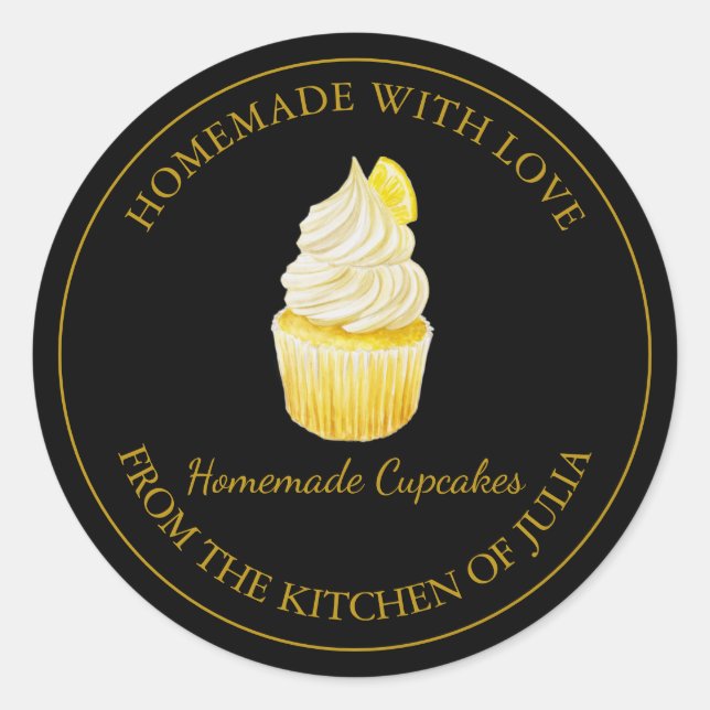 Homemade mit dem Cupcake-Liebe | Schwarz Runder Aufkleber (Vorderseite)