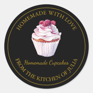 Homemade mit dem Cupcake-Liebe Schwarz Runder Aufkleber