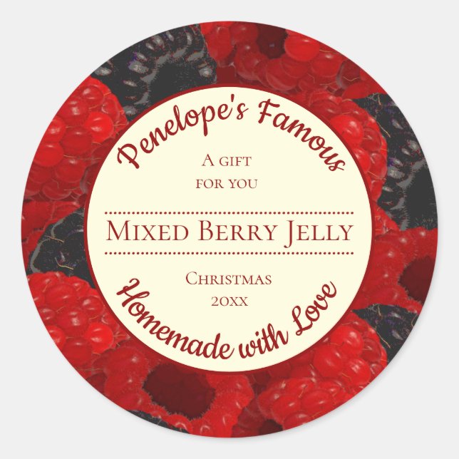 Homemade mit Liebe Custom Mixed Berry Jelly Label Runder Aufkleber (Vorderseite)