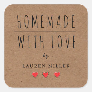 HOMEMADE mit LIEBE-Kraft-Papier Quadratischer Aufkleber