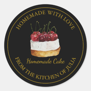 Homemade mit Liebe-Kuchen-Label Schwarz Runder Aufkleber