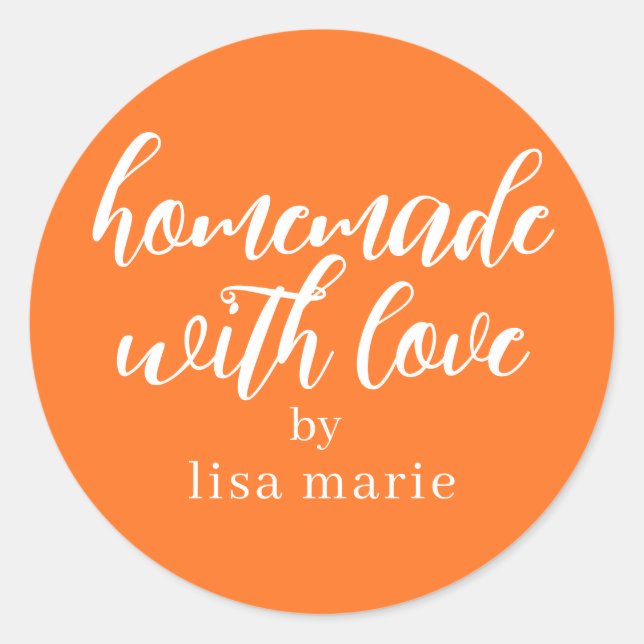 Homemade mit Liebe Personalisiert Bright Orange Ge Runder Aufkleber (Vorderseite)
