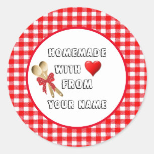 Homemade mit Liebe Red Gingham Round Sticker