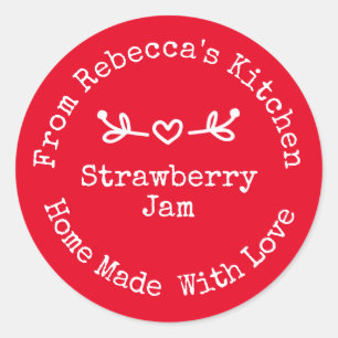 Homemade mit Liebe Red   Strawberry Jam Canning Runder Aufkleber