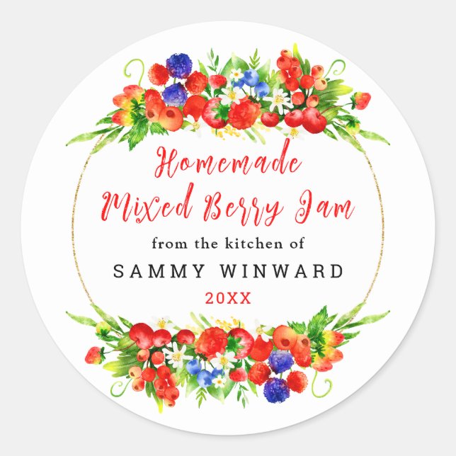 Homemade Mixed Berry Jam Canning Label Runder Aufkleber (Vorderseite)