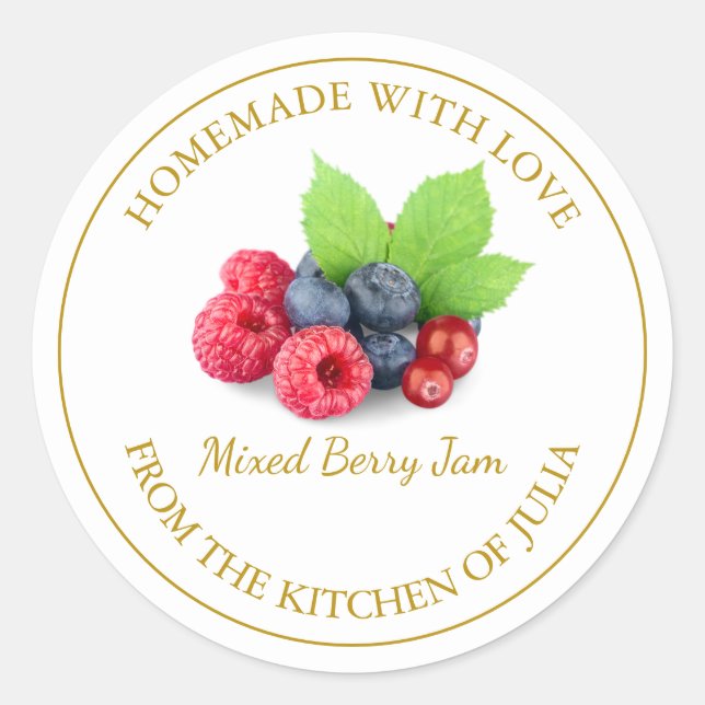 Homemade Mixed Berry Jam Label | weiß Runder Aufkleber (Vorderseite)