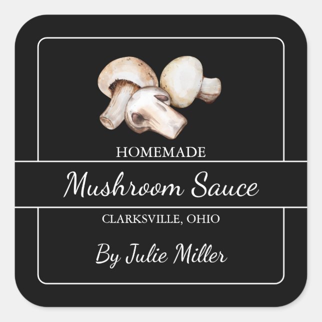 Homemade Mushroom Sauce Square Black Quadratischer Aufkleber (Vorderseite)