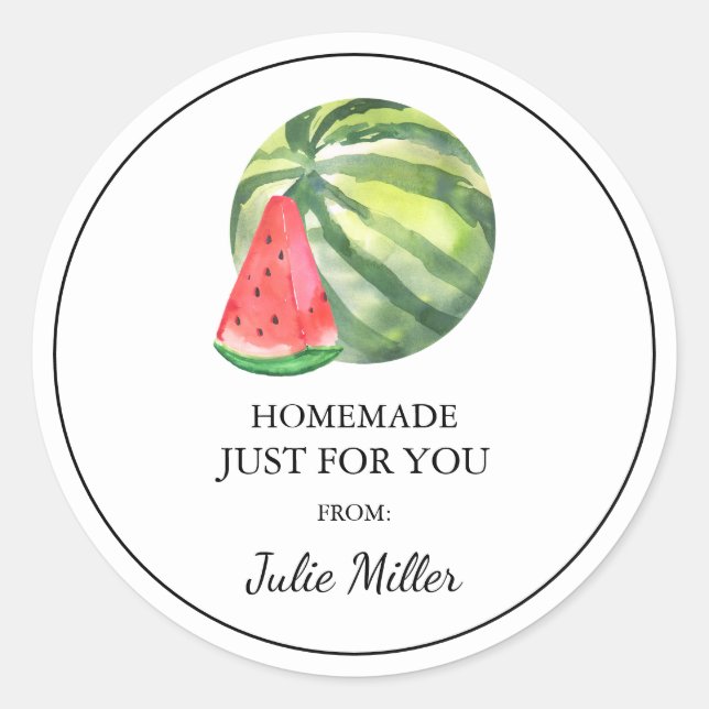 Homemade nur für Sie Wassermelone-Label Runder Aufkleber (Vorderseite)