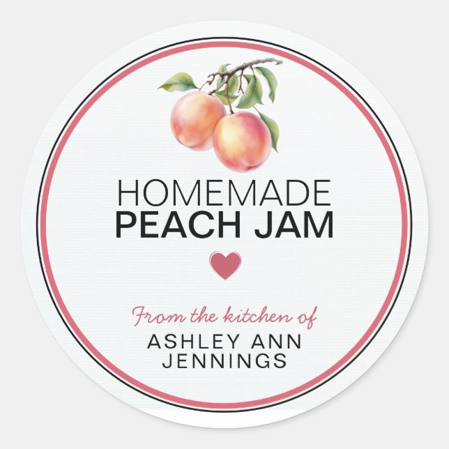Homemade Peach Jam Label Peaches Canning Stickers (Vorderseite)