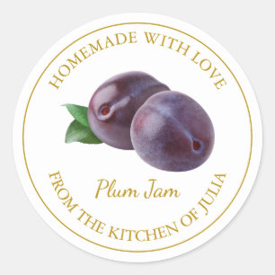 Homemade Plum Jam Label weiß Runder Aufkleber